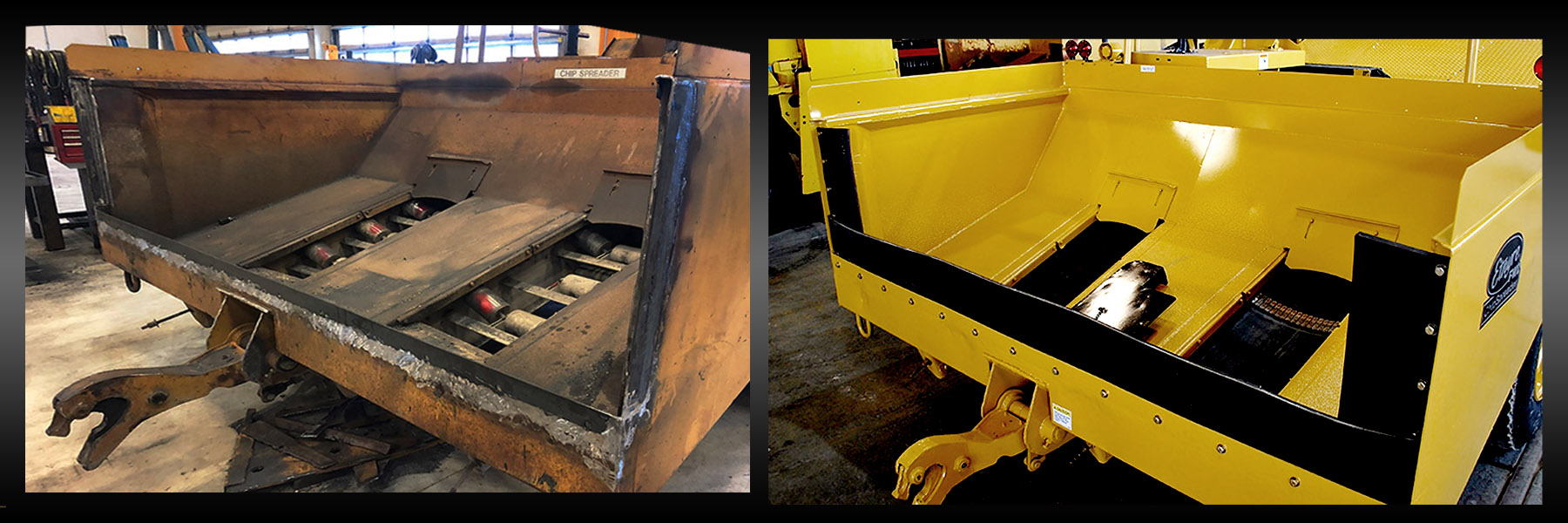 side by side used chip spreader pictures before and after etnyre used chip spreader rebuild